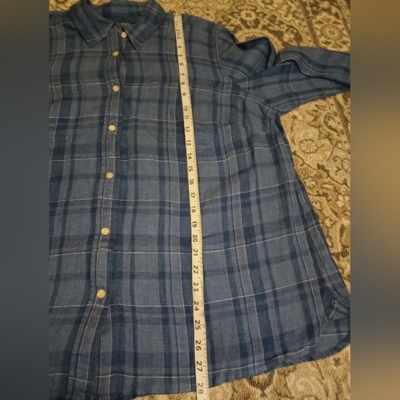 Lauren Ralph Lauren Womens 1X Long Sleeve Linen Shirt Blue Plaid Button Classic - Picture 9 of 10
